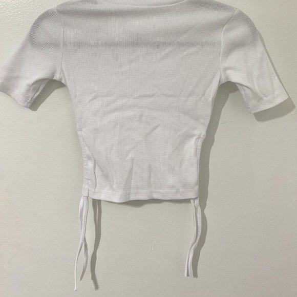 White Women's Tshirt with Drawstrings - Picture 5 of 5